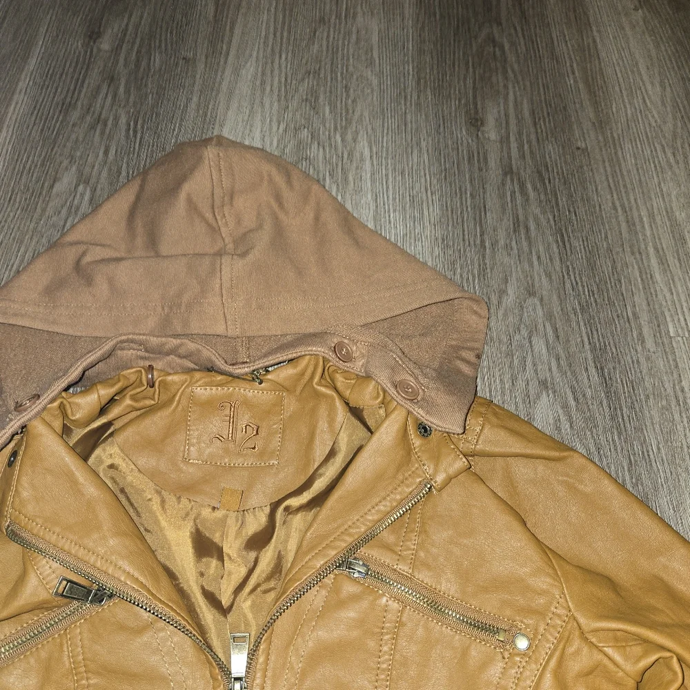 Tan Leather Hooded Jacket for Girls